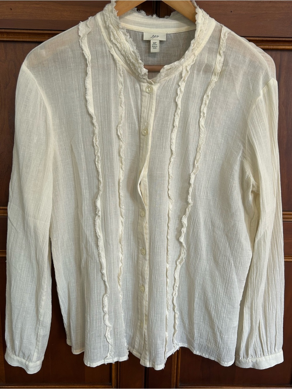 J.Jill Cream Ruffle-Trim Button Front Blouse